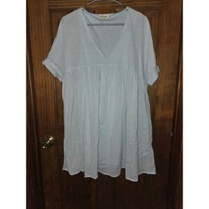 Story Womens Light Blue Cotton Gauze Babydoll Mini Dress V-Neck Size M Boho
